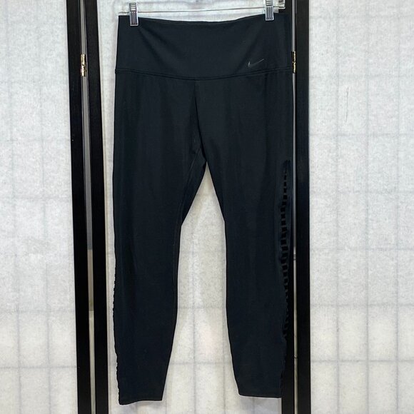 Nike Dri-Fit Sculpt Hyper Tight Fit Stretch Ladder Leggings Black Workout Gym L - Picture 1 of 11